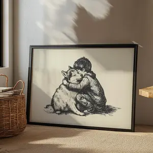 Husky Dog Sketch Poster, Boys Nursery Wall Art, Unframed Decor 5 size, 8x12 to 27x40 inch