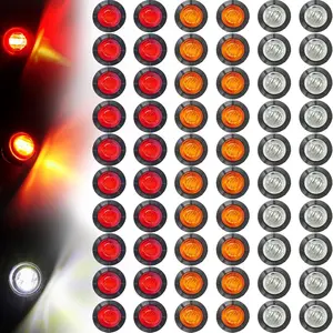 60 Pack Trailer Lights Bulk 3/4 Inch LED Marker Side Button Indicator Chicken Lights Front Rear Turn Signal Round Lamp Waterproof for Truck, Boat, RV, Van, Pickup, ATV 12V DC, Amber Red White