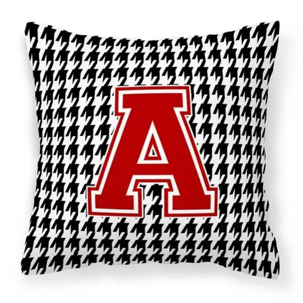 Carolines Treasures CJ1021-APW1414 Monogram Letter A Houndstooth Black Polyester Decorative Pillow, 14 x 3 x 14 in, Fade Resistant, Machine Washable