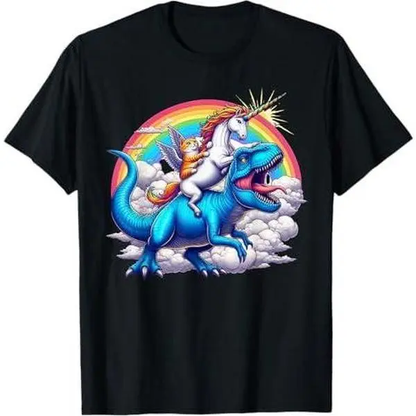 Cat Unicorn Riding Dinosaur Trex Kitten Lover Men Women Kids T-Shirt