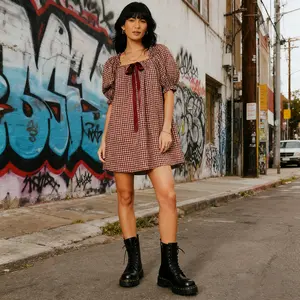 Women's Y2K Summer Short Dress Puff Sleeve Square Neck Floral Print Beach Sundress