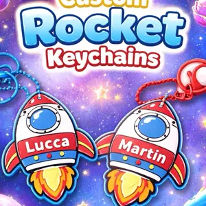 Custom Rocket Name Keychain - Personalized Unicorn Bunny Backpack Charm for Kids, 3 Inches Tall, Bright Kid-Friendly Colors, Perfect for Back-to-School Accessories & Birthday Gifts