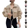 ASWULK Women's Cropped Jacket Zip Up Lightweight Oversized Utility Coat with Pockets for Spring and Fall Wear Adjustable Drawstring Snap Button Zipper