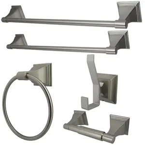 212 MAIN 5-Piece Satin Nickel Towel Bar Bath Hardware Set, Easy-Install Bathroom Sets for Bathroom Decor