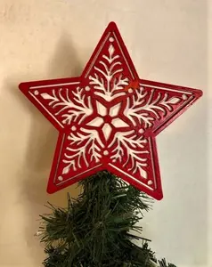 Red Nordic Star Christmas Tree Topper: Laser Cut Wood