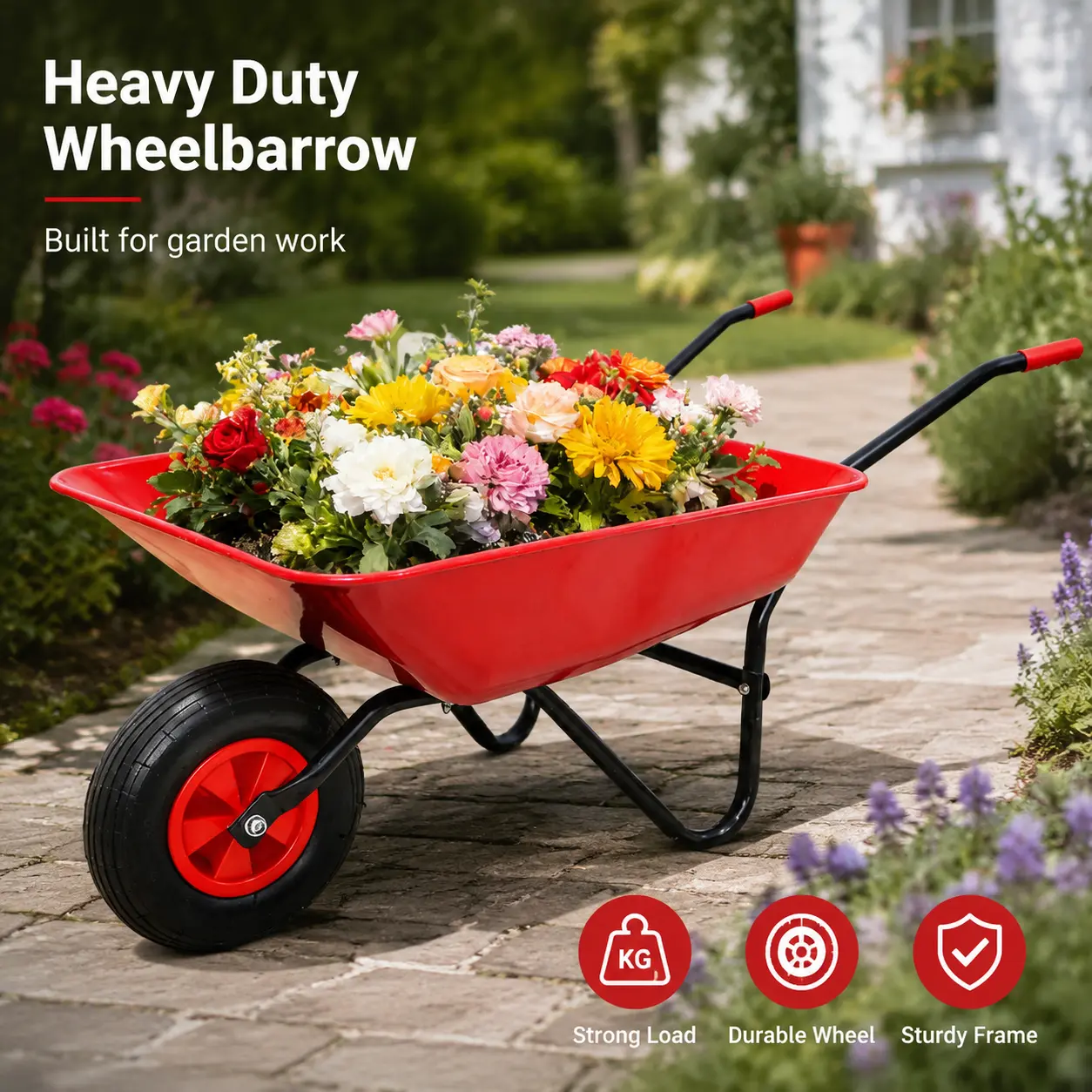 littleox Steel TRAY wheel barrow trolley for red garden 12 inch pneumatic wheel