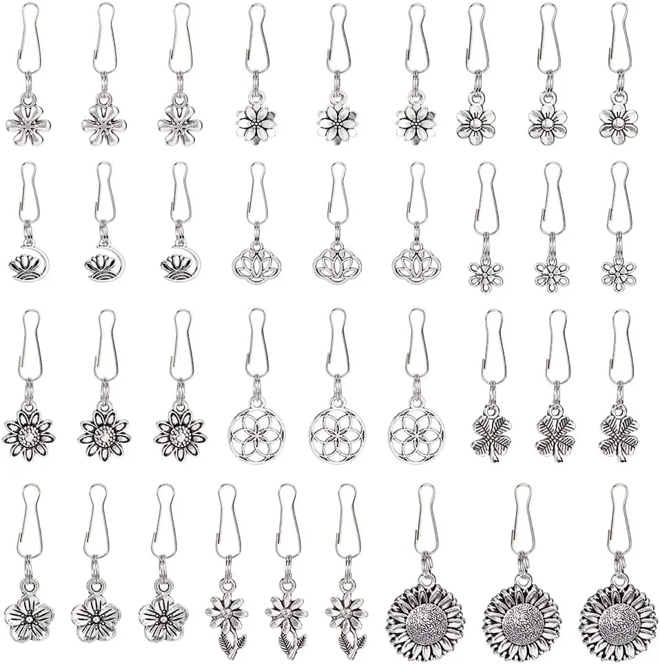 72 count 12 Styles Zipper Pull Charms Alloy Zipper Replacement Metal Zipper Decorative Flower Charms Zipper Pull Extended Zipper Tab Mend Fixer for DIY Sewing Craft Backpacks