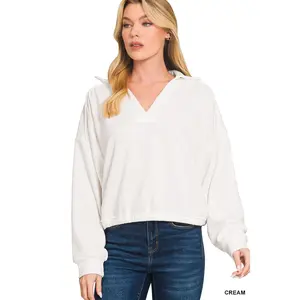The Ryleigh French Terry Collared Pullover - Cream
