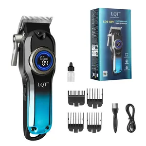 LQT Dual Color (Gradient Blue-Black & Metallic Gold) Professional Cordless Hair Clipper - Rechargeable Men's Grooming Kit with LED Display, Adjustable Guide Combs & Gentle on Sensitive Scalps for At Home Haircuts