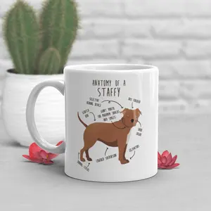 Staffordshire Terrier Coffee Mug, Cute English Staffy Gift, Dog Lover, Funny Gift for Her, Him, Pet Animal, Dog Mom, Dog Dad, Fawn Brown