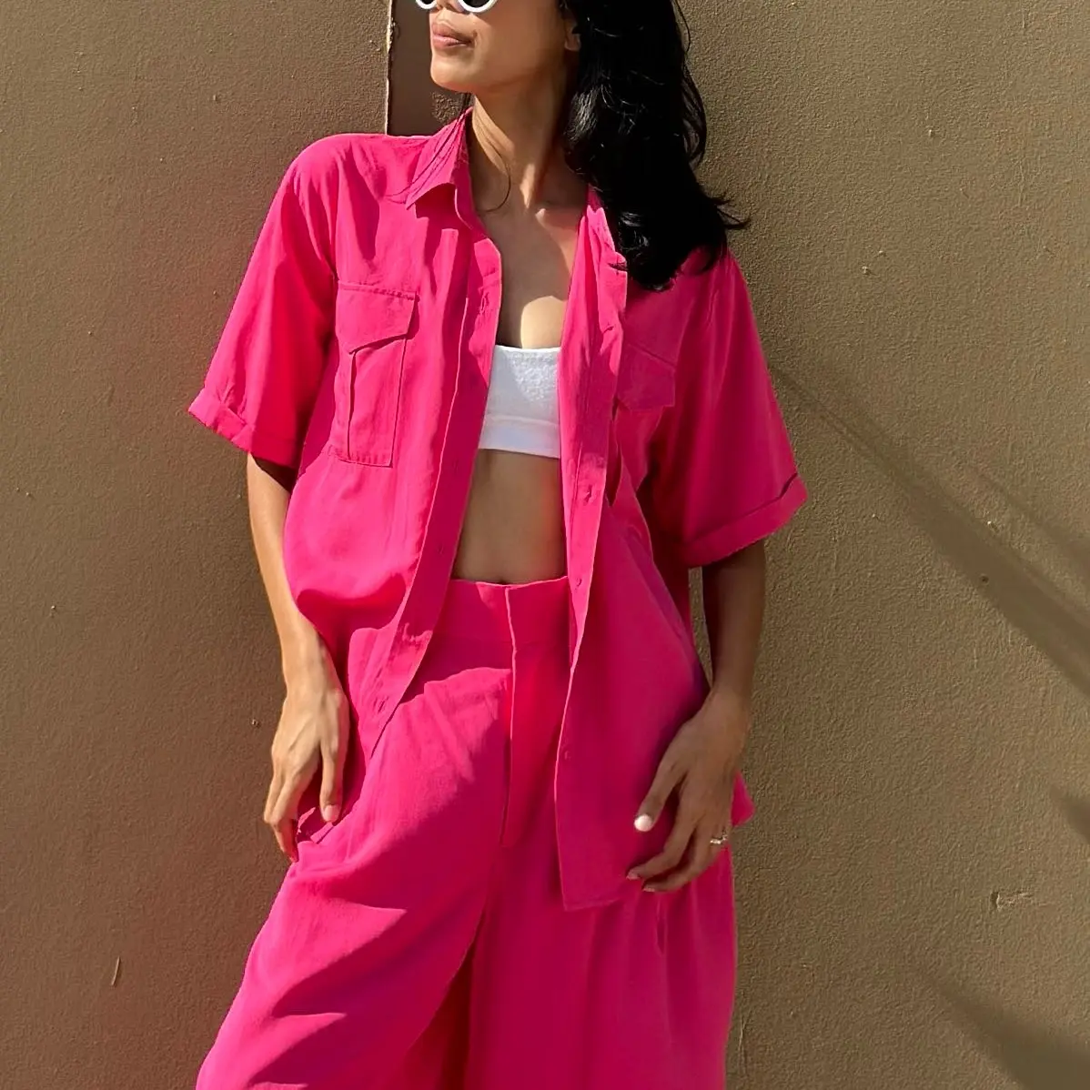 Tina Pink top in 100 percent Tencel Womenswear Lady Comfort Minimalist Blouse Shirts Basic
