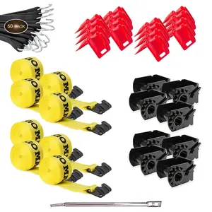 Flatbed Starter Kit - Winch Straps & Winches + Tarp Straps + Corner Protectors + Winch Bar - 83 Pieces