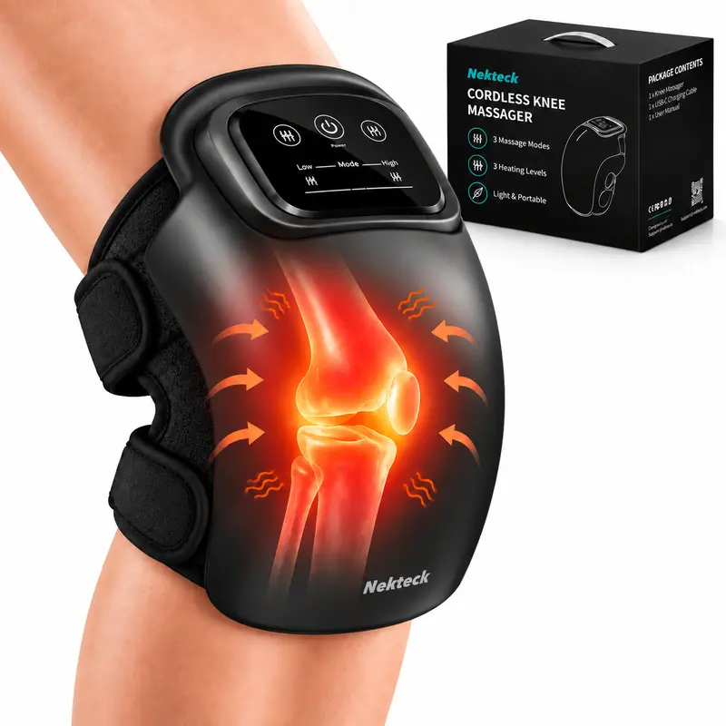 Nekteck Cordless Knee Massager with Heat & Red Light Therapy, 3 Heating Levels & 3 Vibration Modes, Electric for Knee Pain Relief & Women's Gift