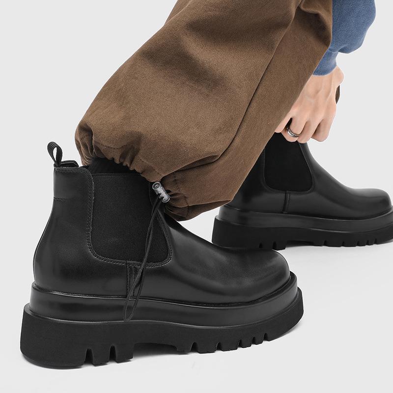 Men's Platform Chelsea Boots Black Height Increase Cleanfit Casual Business
