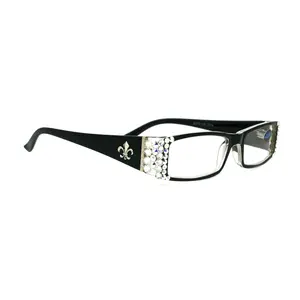 The French, (Bling) (Fleur De Lis) Women Reading Glasses W (Clear, AB Aurora Borealis) Genuine European Crystals  (Black)  NY Fifth Avenue