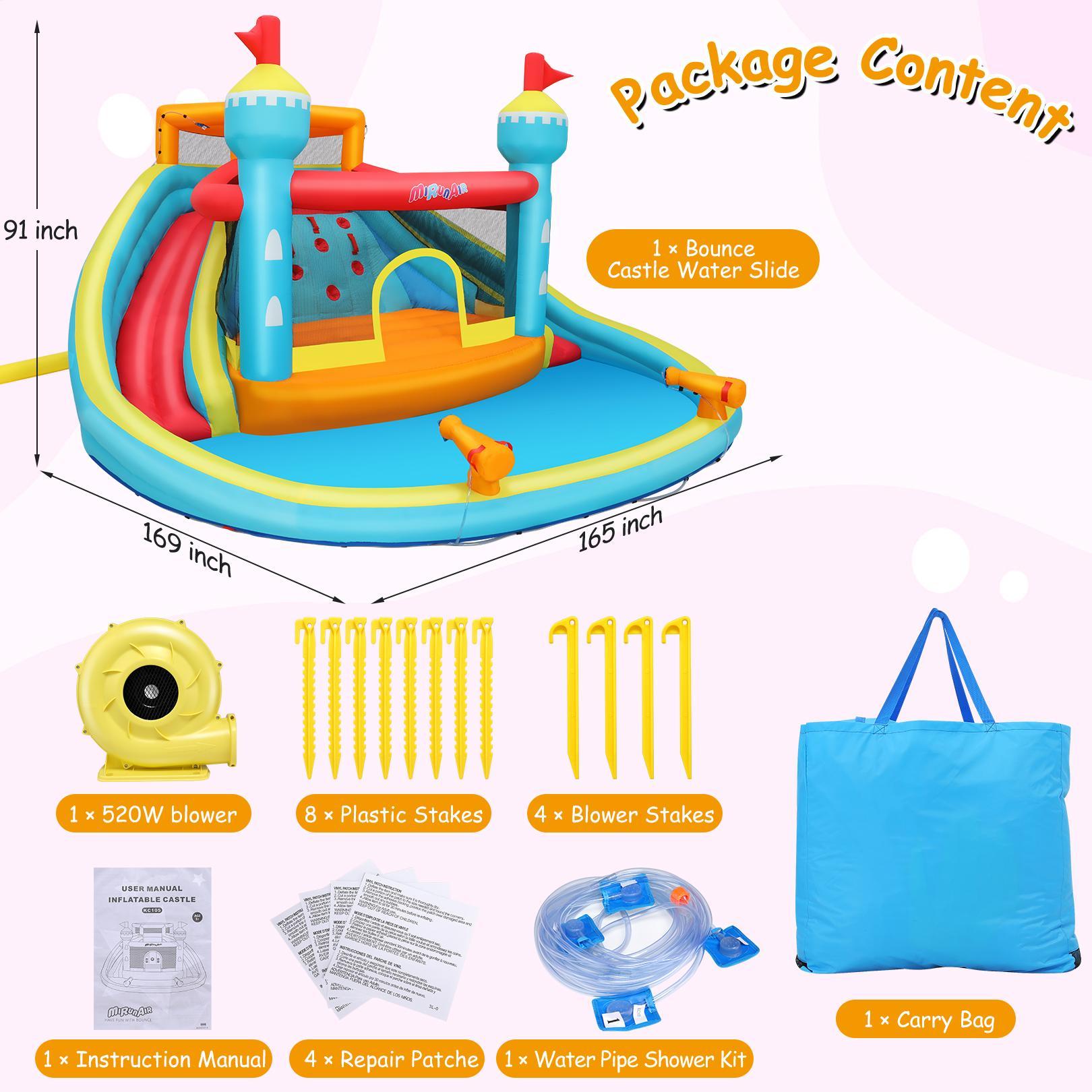 AKEYDIY Inflatable Water Slides for Kids 3-10 with 2 Water Slides, Inflatable Water Park with 520W Blower, Jumping Bouncy Castle with Splash Pool and Climber, Blow Up Slides for Kids Backyard Summer, New Year Birthday Gifts