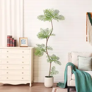 VeriNatural 7FT Artificial Jacaranda Tree in White Planter – Tall Faux Indoor Tree for Modern Home Decor（VN226）