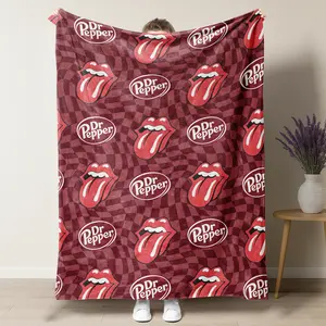 Vintage Dr Pepper & Rolling Stones Cozy Throw Blanket,Ultra-Soft Fleece for Music & Pepper Fans,All Season Flannel Blankets for Home Decorations