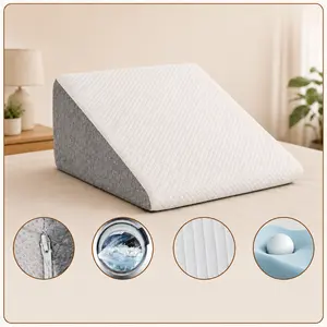 7.5" Bed Wedge Pillow for Sleeping, Cooling Memory Foam Triangle Incline Wedge Pillow for Surgery Recovery, Back Support, Leg Elevation, GERD Acid Reflux, Neck Pain & Snoring Relief, Removable Washable Cover, White & Grey