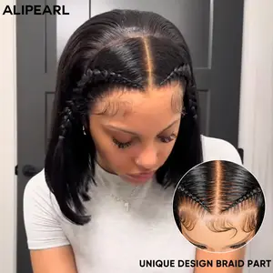 AliPearl Wigs Pre Braided Straight Gluless Wig 13x4 Lace Front Wig Short Bob 180% Density Human Hair Pre Cut Pre Plucked Lace