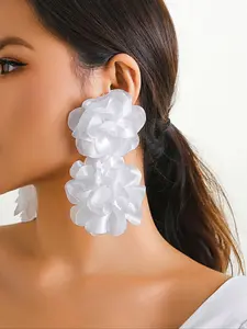 Elegant Women's Fabric Flower Earrings, High Quality Handmade Floral Drop Earrings, Tarnish Resistant Non-Fade, Fashion Party Daily Wear Accessory, With Cotton Ear Plugs, Perfect Holiday Birthday Gift Jewelry
