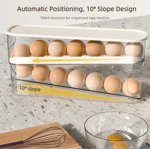 Clear Egg Storage Box, 1 Count Space Saving Rolling Egg Holder, Durable Plastic Egg Organizer for Refrigerator, Kitchen Accessories