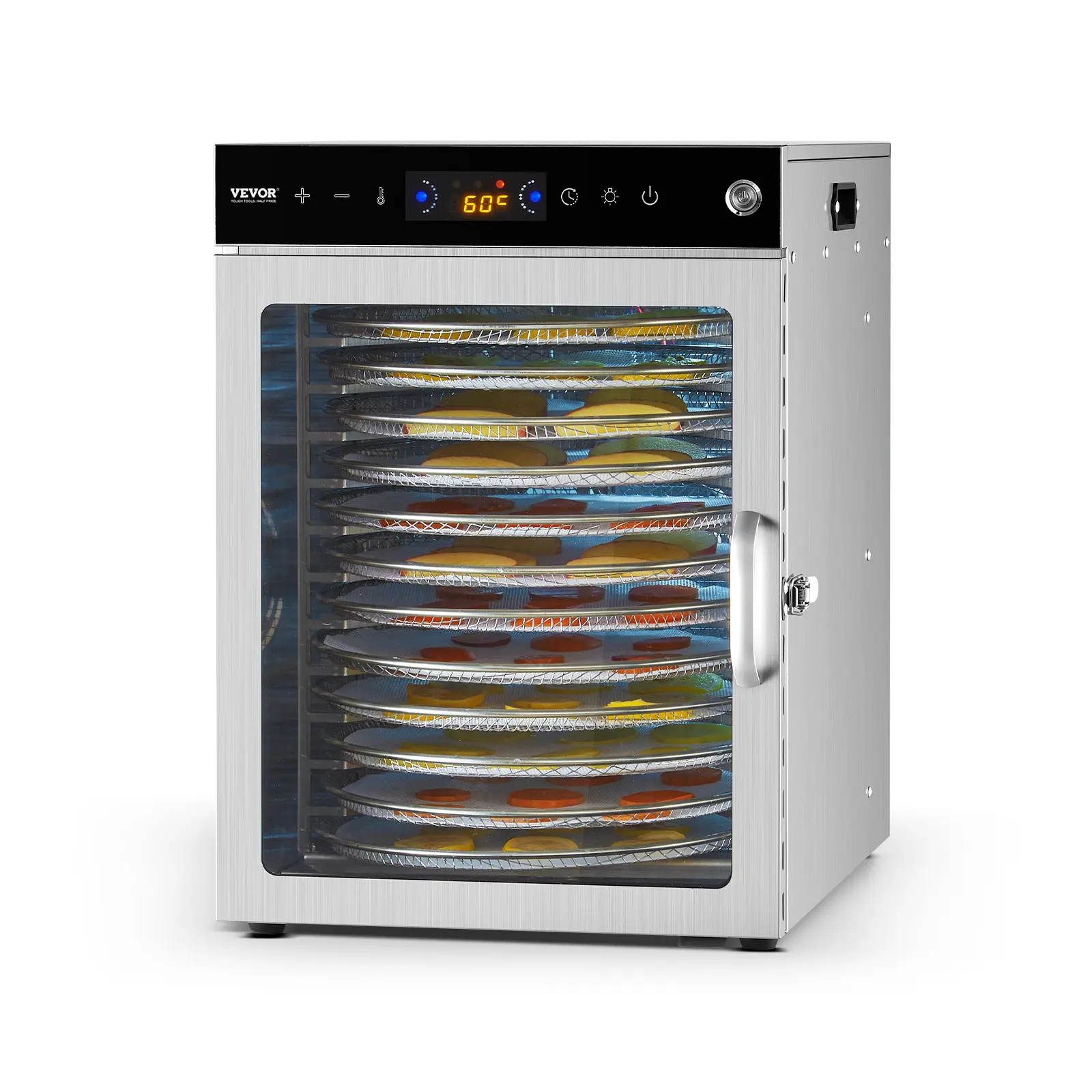 【summerfinds】VEVOR 12-Tray Rotary Countertop Food Dehydrator Machine, 800W Stainless Steel Fruit Dryer & Multi-Slice Food Dehydrator for Jerky Making, Father's Day Gift, Countertop Food Dehydrators