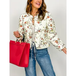 Floral Print Quilted Diamond Pattern Jacket