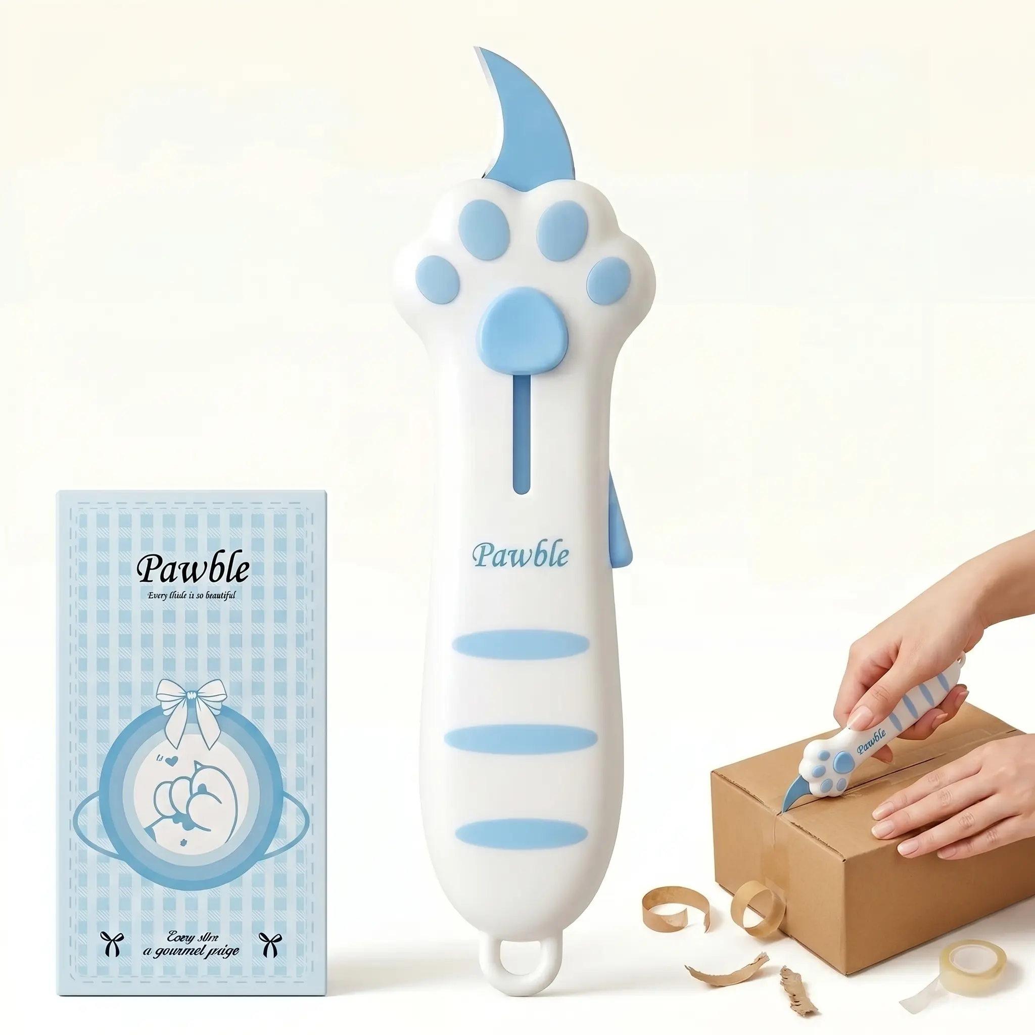 Adorable Look Animal Theme Cat-Paw Shape Scissors Set, Gift Packaged Office Cutting Supplies with Cutter, Paper Trimmer, Blades, Ideal for Crafts-Office Work, Small Gift for Craft Enthusiasts