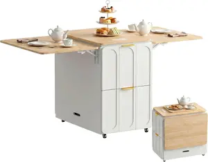 ModernMate Folding Dining Table with 4 Storage Drawers, Convertible Desk & Dining, Extendable Space Saving Furniture for Small Spaces – Home Office, Living Room, Kitchen, Light Walnut