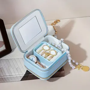 1/2pcs Travel Jewelry Box With Mirror For Women Girls, Small Portable Gift Storage Box For Rings, Earrings, Necklaces, Bracelets - Perfect Holiday Gift Organiser