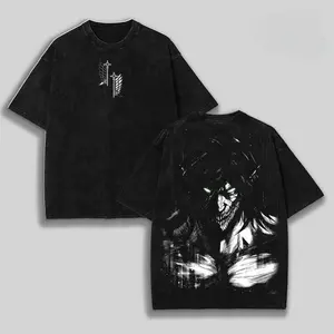 valentine shirts Retro Heavy Eren Yeager x Attack On Titan Ver 2 Anime Double Printed Men's Vintage Tee Washed Unisex Oversize Anime Manga Washed Heavyweight Cotton T-shirt, Anime Gift For Him