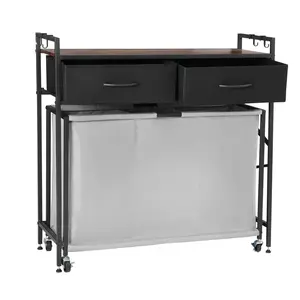 3-Section Laundry Sorter With Rolling Wheels, Laundry Hamper With Drawers And Integrated Hooks, Durable Metal Frame, Multi-Compartment Laundry Organizer, Space-Saving Storage Cart For Bedroom, Laundry Room, Basement, Apt