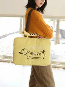 Cute Dog Theme Laptop Bag, Handheld and Shoulder Strap, Detachable Straps, Cotton Padding, Zipper Opening, Ideal for Daily Business Travel
