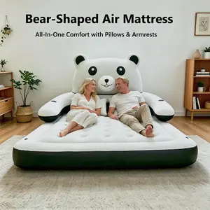 Portable Cute Bear-Shaped Inflatable Sofa Bed, inflatable couch with detachable backrest, pillow and cup holder — lightweight portable air mattress, perfect for bedroom, guest room, garden and camping use