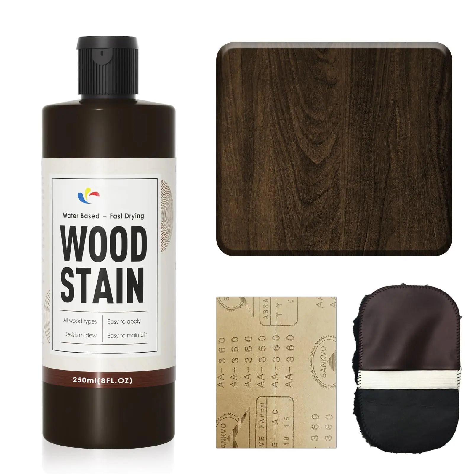 Water Based Wood Stain - Multiple Finishes  Fast Drying Indoor And Outdoor Furniture Paneling Cabinets More Low Odor & (8.5oz Black Walnut)-with Tools