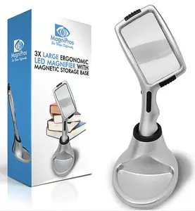MagniPros Large 3X Magnifier Glass with Stand 10 Dimmable LED Lights + Magniate Stand