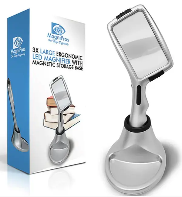 MagniPros Large 3X Magnifier Glass with Stand 10 Dimmable LED Lights + Magniate Stand