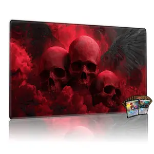 Gothic Red Skulls with Dark Angel Wings MTG Playmat Gaming Mouse Pads - 12x24in Non-Slip, Perfect for TCG MTG Card Games, Ideal for Family Gatherings and Great Gift Gaming Mousepad
