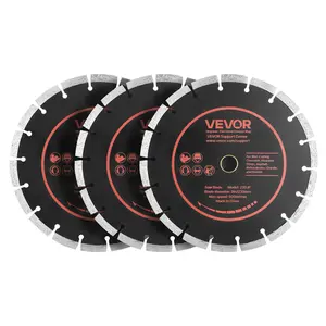 VEVOR Diamond Blades 9 inch, 3-Pack Concrete Saw Blade Set, 7/8 in Arbor, High-Hardness Diamond Segments, 65Mn Steel Core, Dry Wet Cutting, Clean Edges for Concrete, Masonry, Brick, Stone, Granite