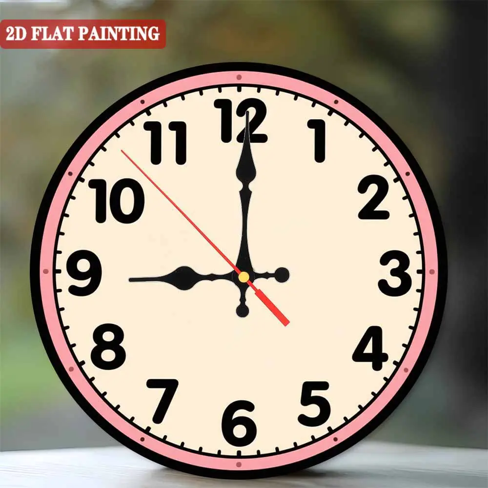 12‑Inch 2D Flat Wall Clock with Extra Black & White Swap‑able Hands, Silent Non‑Ticking Quartz Movement, Easy‑to‑Read Vintage Round Wall Clock Decor for Bedroom, Living Room, Kitchen, Home Office