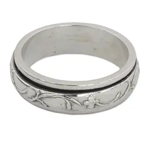 Novica Artisan Handmade .925 Sterling Silver Meditation Spinner Ring From India Band 'Spinning Vines'