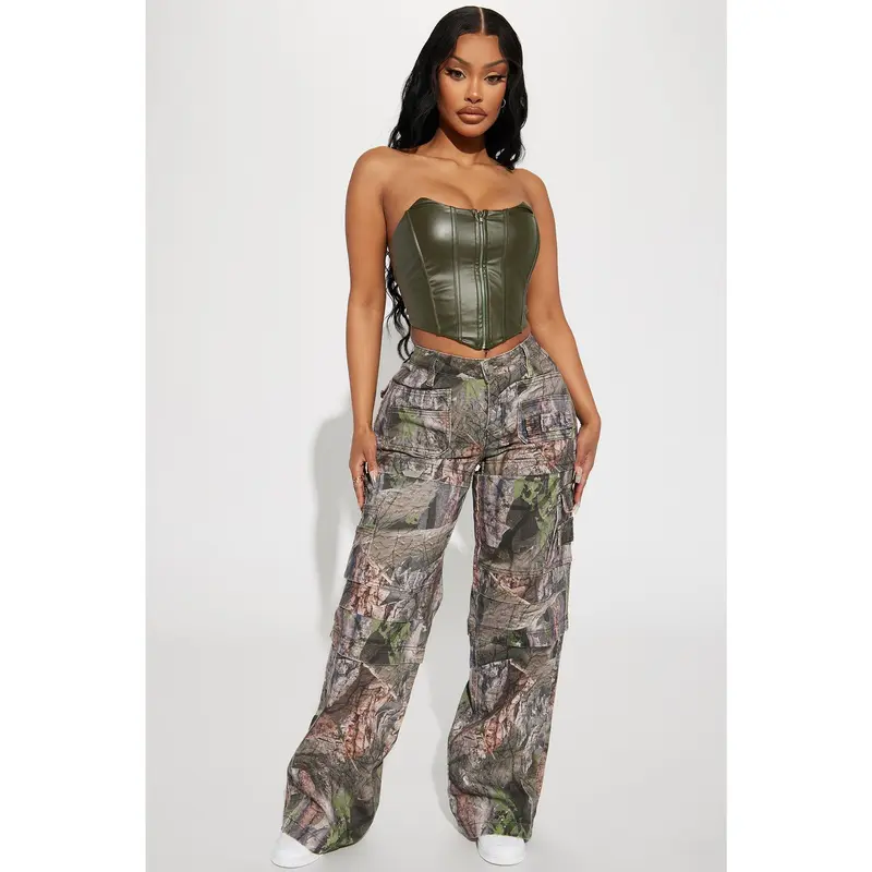 Bree Camo Stretch Cargo Jean - Olive/combo