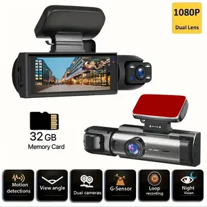 1080P Dual Recording HD Car Dash Cam, 3.16 Inch IPS Screen, Night Vision, Loop Recording, Includes 32GB Storage Card, Advanced Video Camera