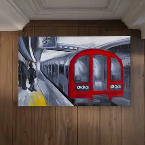 212 MAIN Polyester Loop Door Mat, 21x34 in Red, Indoor/Outdoor Urban Look Household Textile with Metro Scene-Public Transit People Waiting Design Decor - CODM2134VP449N