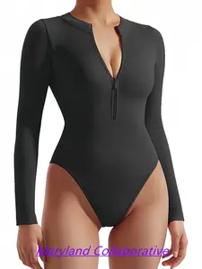 Seamless Threaded One-piece Yoga Wear Women Running Sports Fitness Long Sleeve Zipper Leotard