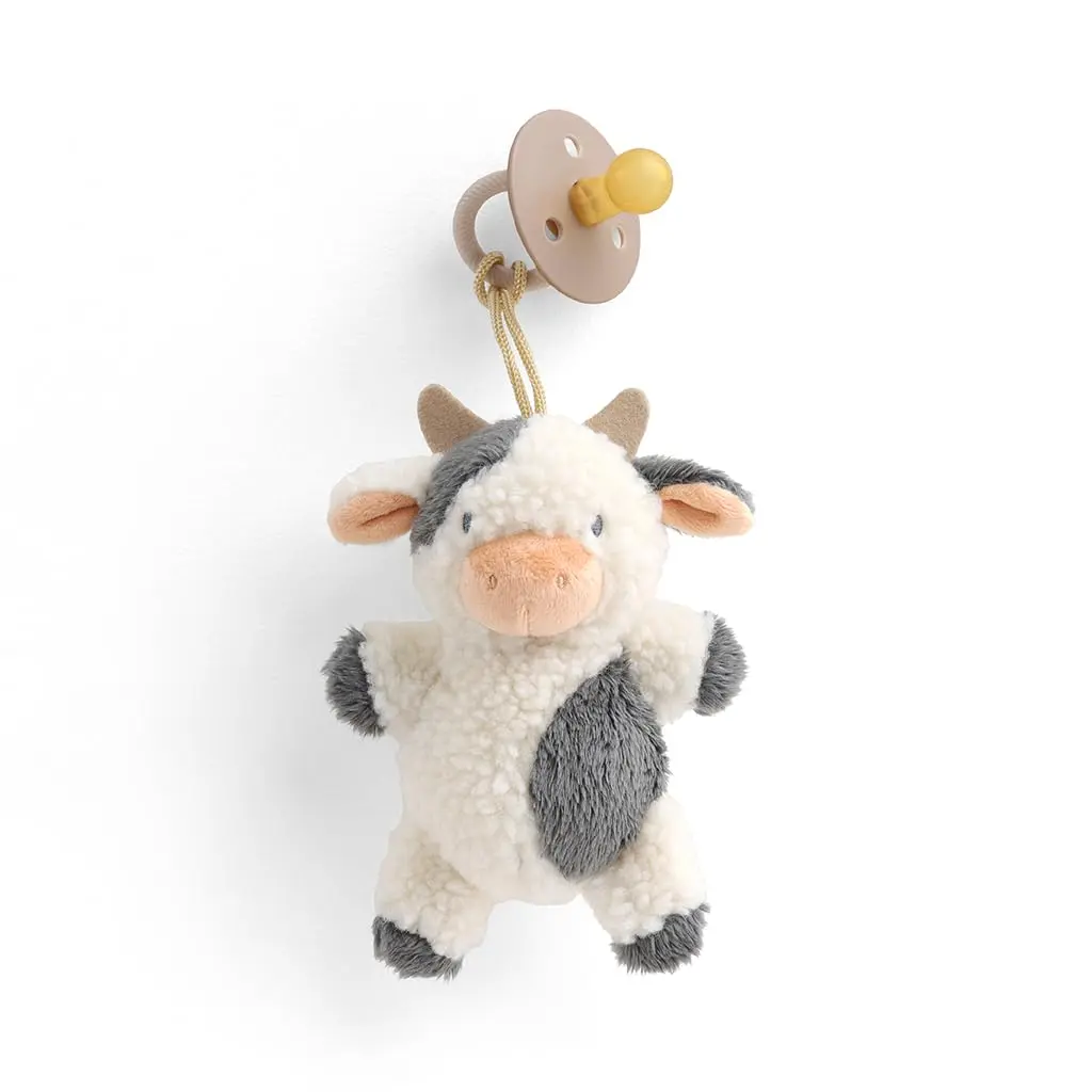 Natural Rubber Pacifier and Plush Animal Comfort Toy Set Detachable Holder Matching 0-6 Months Baby Cow Pattern Soothing Teething Toys