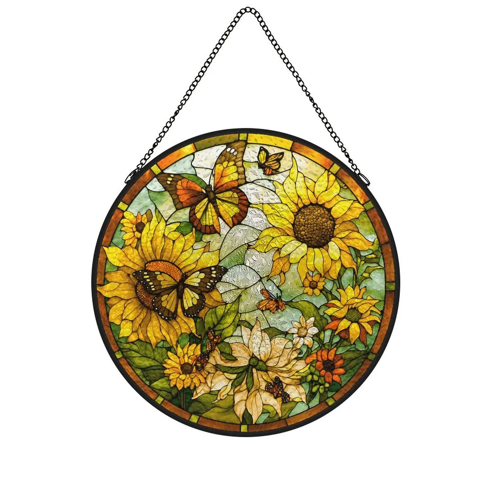 Colorful Sunflower Jesus Cross Wings Stained Glass Hanging Decor - 3.5in/6.3in/7.8in Hand-Painted Sun Catcher with Glass for Windows, Garden Wall, Christmas Festival Gift, Glasses