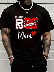 100% Cotton Senior Mom Class Of 2026 Proud Mom Of Graduate Heart Mom 26 T-Shirt Women's Men's Graphic Tee Crew Neck summer vacation Tops
