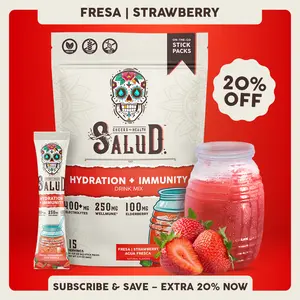 Salud 2-in-1 [Hydration + Immunity - Fresa | Strawberry ] Electrolytes Powder, Agua Fresca Drink Mix, Elderberry, Dairy & Soy Free, Non-GMO, Gluten Free, Vegan, Low Calorie, 1g Sugar (15 Servings)